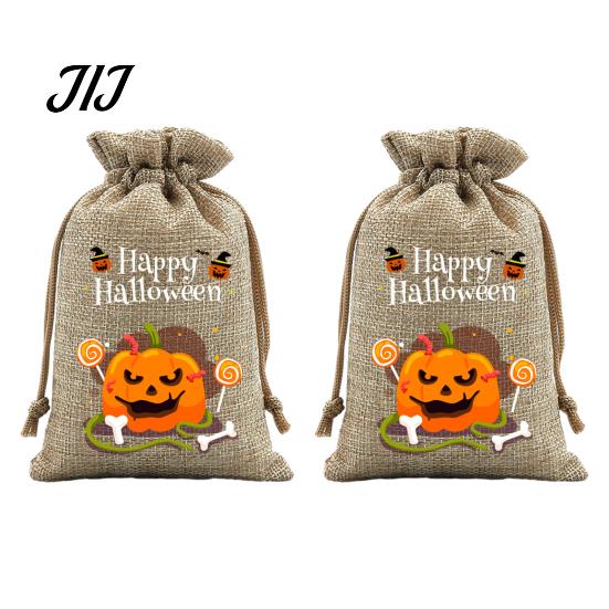 Lightweight Candy Carriers 2Pcs Halloween Pumpkin Drawstring Bags for Treats, Retro Burlap Kids Trick or Treat Bags, Portable Goodie Small Storage
