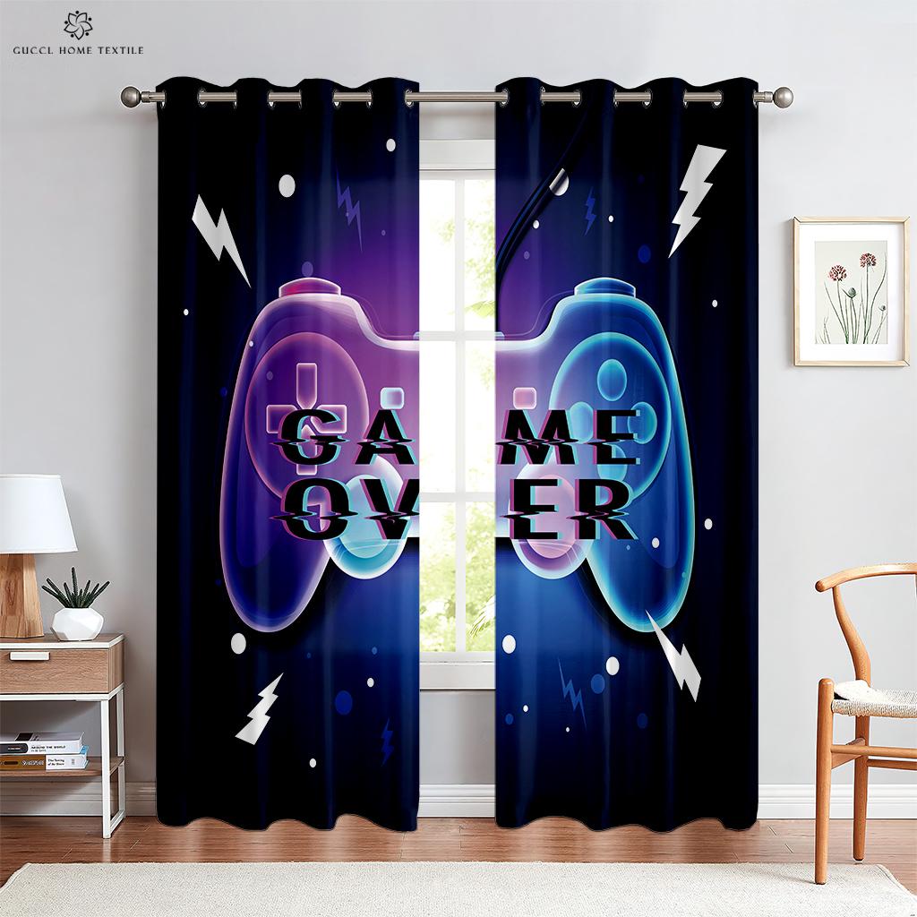 E-Sports Room Curtains Cool Game Handle Printed Curtains Dark Cool Rod Pocket Game Room Living Room Decoration Can Be Customized