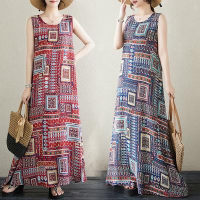 Летнее хлопковое свободное платье-майка без рукавов в стиле отпуска для женщин, повседневные платья