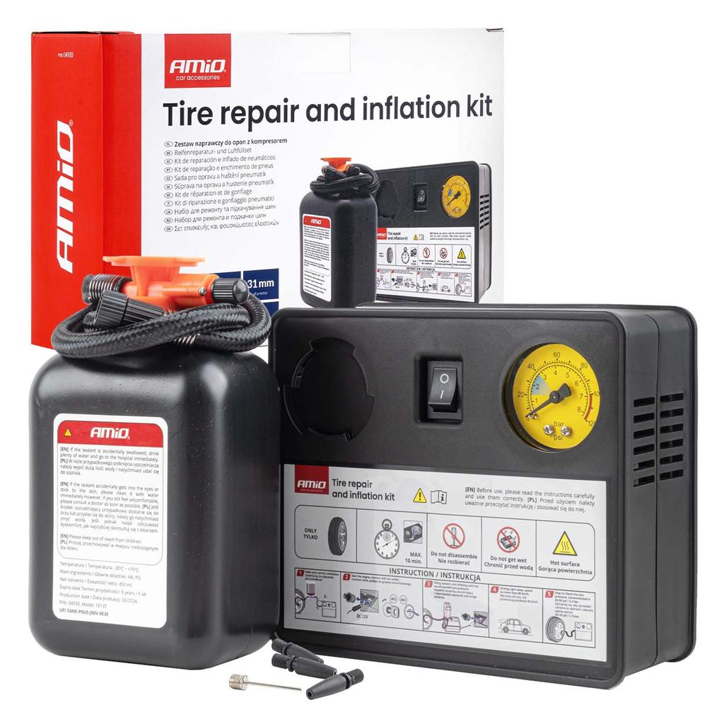 Tire Repair Kit with Compressor 31mm 12V Amio-04930
