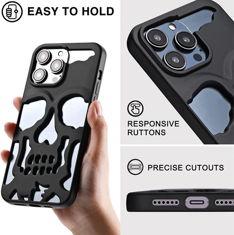 Cool Hollow 3D Skull Phone Case for iPhone 16 15 14 Plus 13 12 11 Pro Max Plating Gothic Skeleton Design Shockproof Cover