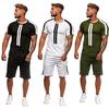 Mens Summer Leisure Stripe Color Collision Short Sleeve Shorts Sports Thin Sets