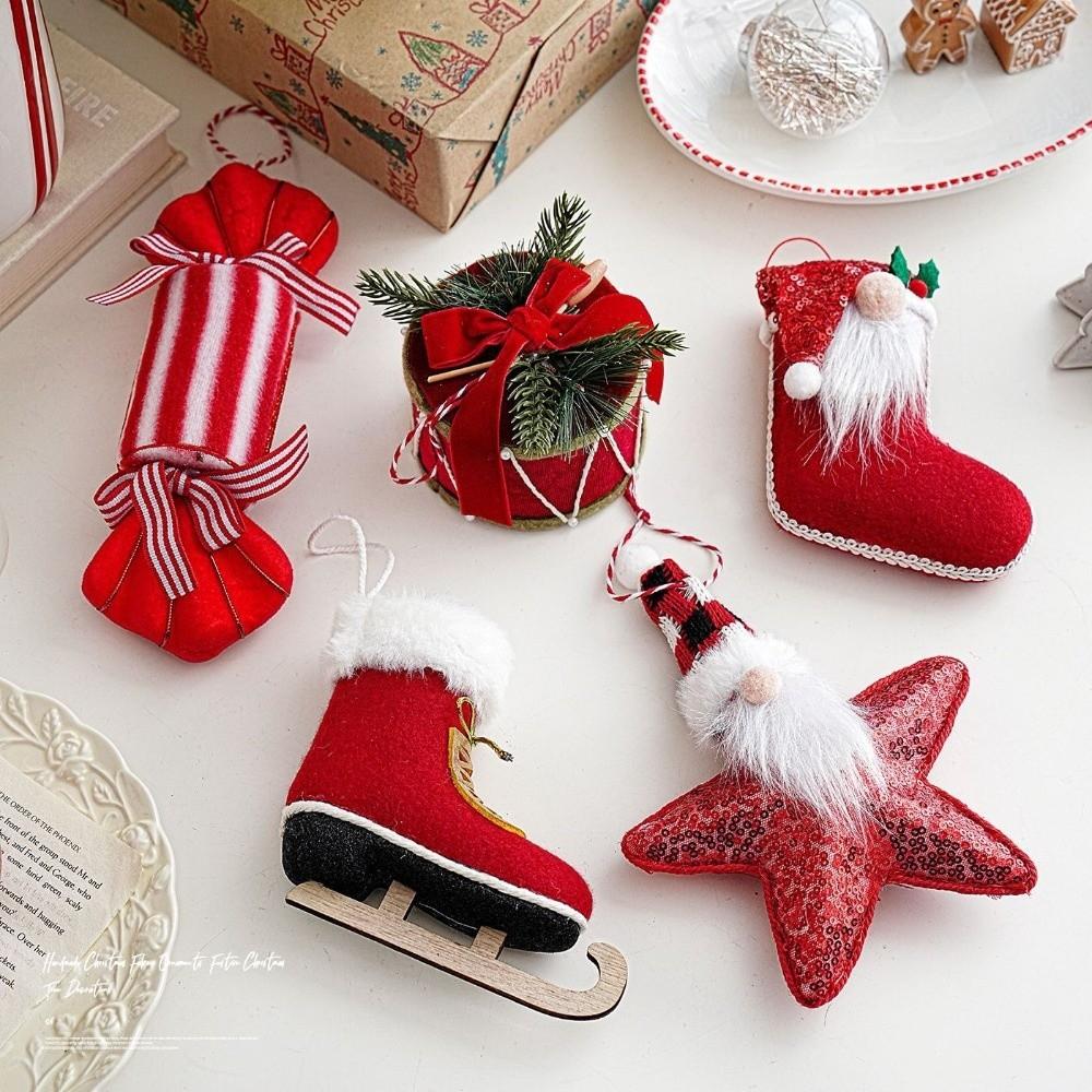 Assorted Shapes Christmas Fabric Ornament Foam Inner Holiday Fabric Charm Seasonal Display