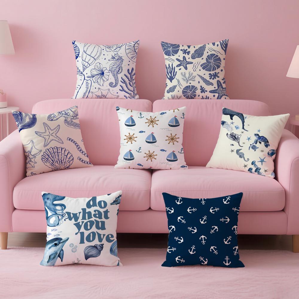 Animals Marine Theme Print Cushion Cover Pillow Case Soft Skin Friendly Fabric Concealed Zipper