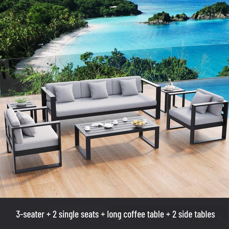 Aluminum Alloy Outdoor Patio Sofa - Sunproof & Waterproof Lounge Furniture for Garden, Terrace, or Office.
