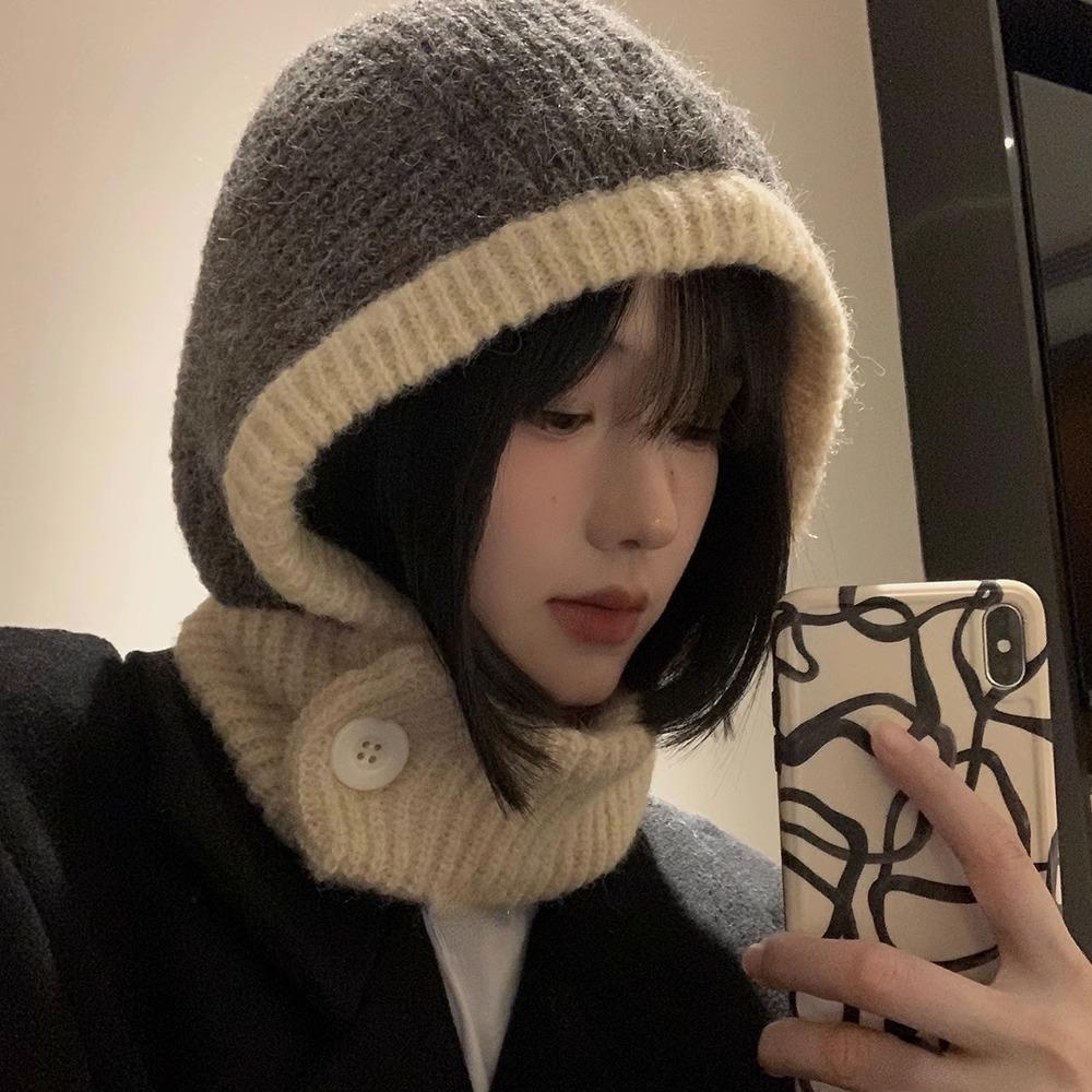 Japanese Retro Hat Women Scarf Winter Hat and Neck Cold Proof Warm Knit Cap Female Fashion Color Matching Women's Hats