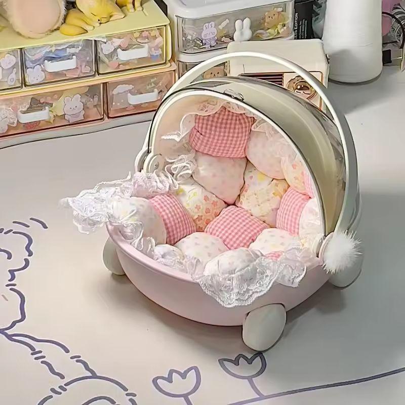 Labubu Baby Stroller Storage Box Doll Decor Space Module Doll Sleep Cradle Cart Dolls Bed Furniture Accessories Gift