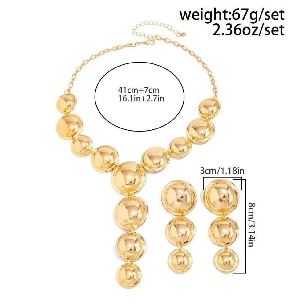 Glossy Drop Earrings Y-Shaped Long Chain Necklace Elegant Round Pendant Necklace  Women Jewelry Set