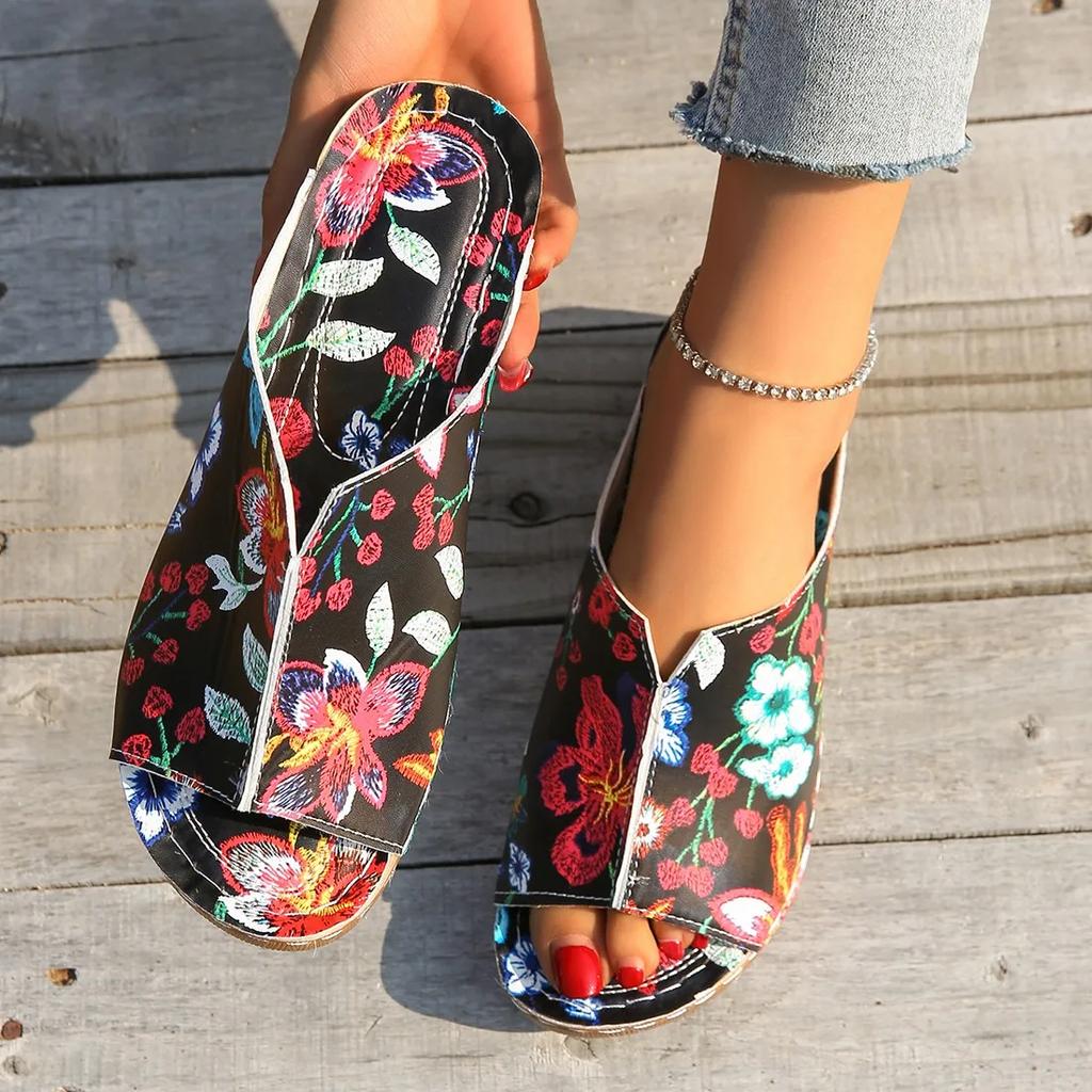 Модные женские тапочки, новые тапочки с покатым каблуком и узором «бабочка» в виде рыбьего рта, мягкая подошва, модные удобные сандалии с толстой подошвой