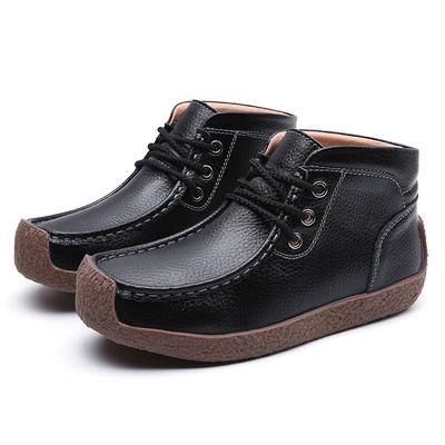 Осень и зима повседневные кожаные средние топы хлопковые на плоской подошве на шнуровке низкие хлопковые туфли женские однотонные с круглым носком локомотивные