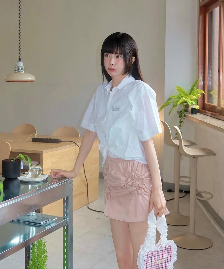 Sinun Flower Scrunch Skirt (Pink)
