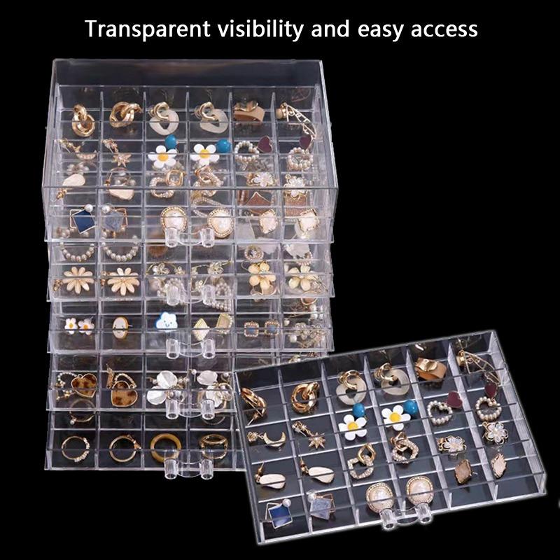 72/120 Grid Earring Jewellery Storage Box Clear Acrylic Necklaces Ring Storage Box