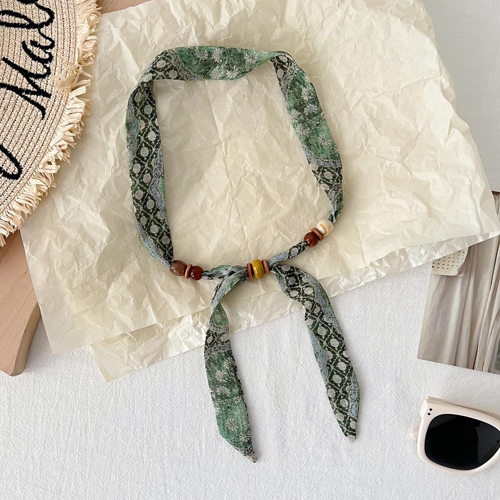 New Korean Version Versatile Polka Dot Beaded Narrow Silk Scarf Women's Summer Decoration Long Scarf Adjustable Fashion Accessories