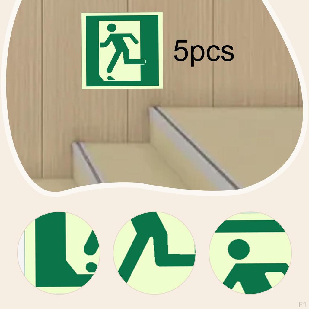 5 Pieces Exit Sign Stickers Waterproof 15x15 Cm for Commercial