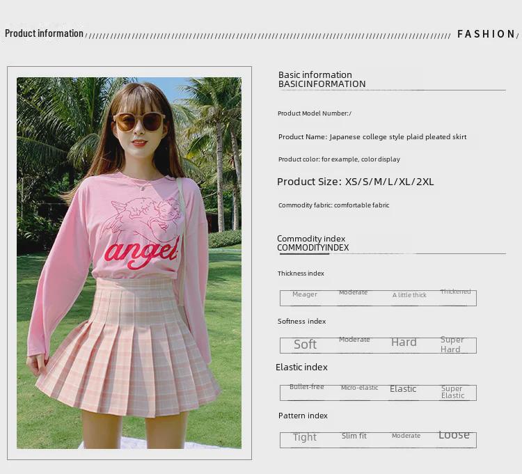 2025 Женская юбка-трапеция в клетку с высокой талией в корейском стиле в складку - летняя короткая юбка-солнцезащита