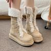 Модные зимние теплые плюшевые женские зимние ботинки на толстой подошве со шнуровкой 2024 года, горячая распродажа, водонепроницаемые повседневные удобные женские ботинки на среднем каблуке