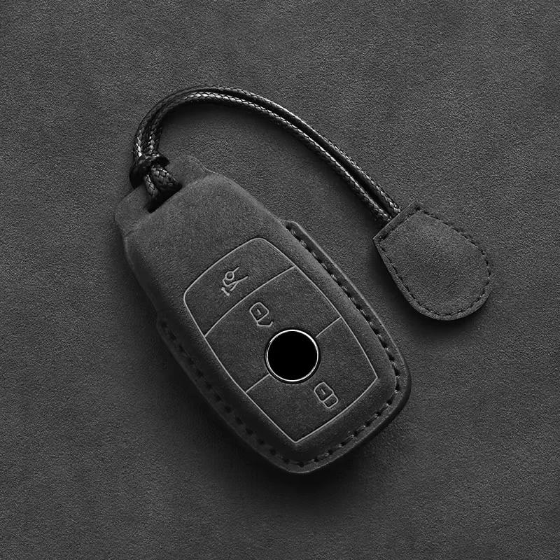 Styling Mouldings Leather Car Key Case For Mercedes Benz A C E S G Class GLC CLE CLA GLB GLS W177 W205 W213 W222 X167 AMG Fob Su