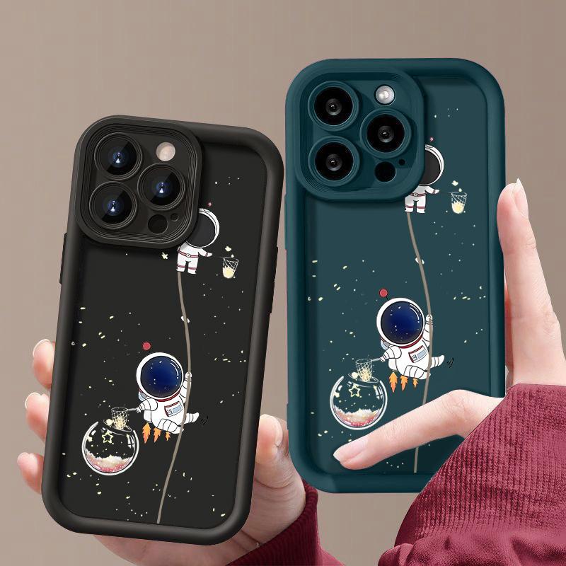 Чехол для телефона с астронавтами в космосе iPhone 15 Pro Max 11 12 13 16 14 Plus Силиконовый противоударный чехол Защитная оболочка для объектива