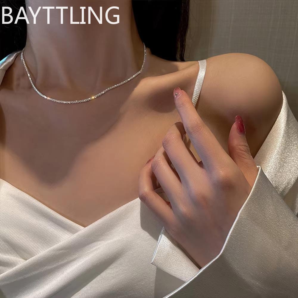 Luxury 925 Sterling Silver Set of Shiny Silver Clavicle Necklace Bracelet Jewelry Women's Simple Starry Sky Accessories Jewelry