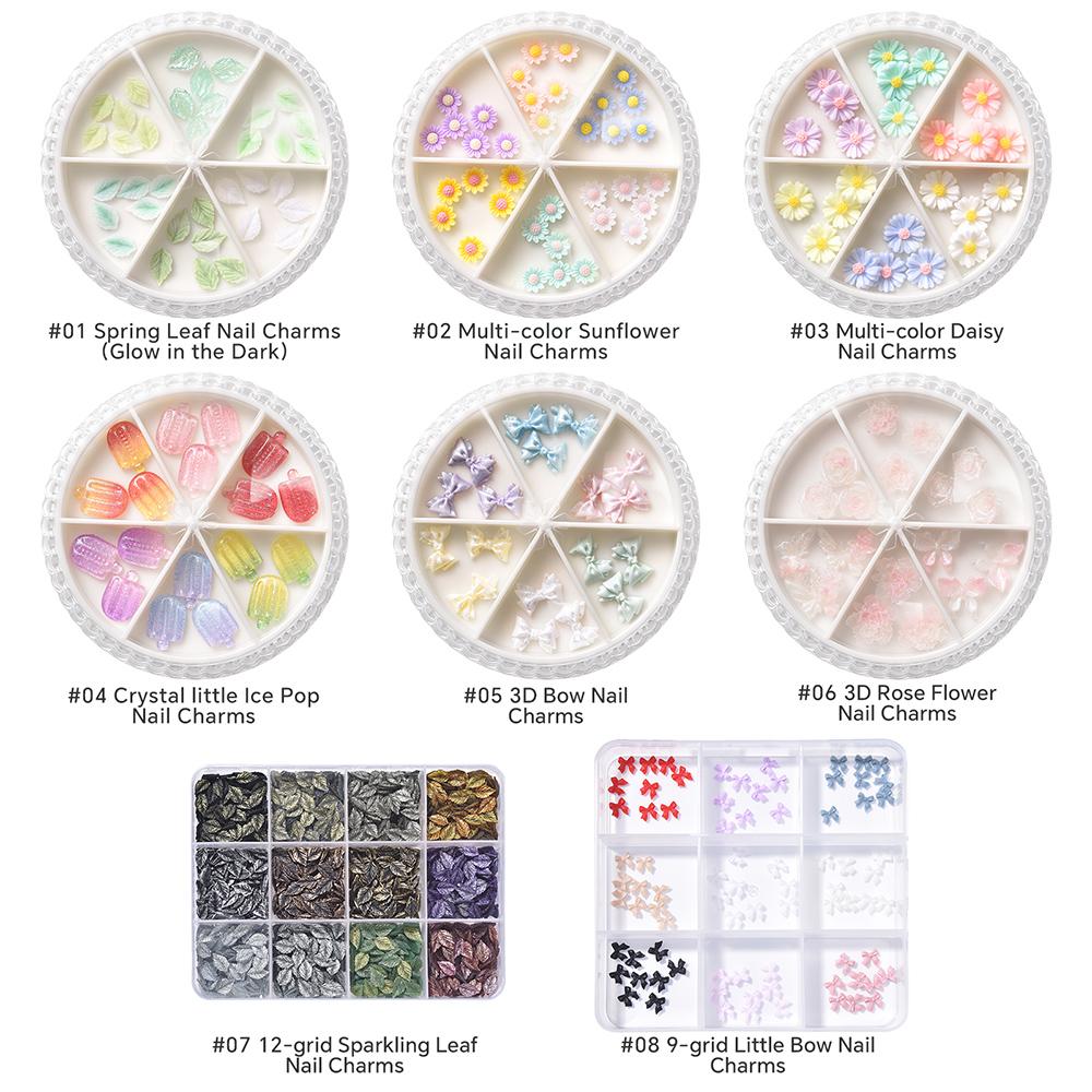 1BOX Colorful Nail Charms 3D Flower Bowknot Leaf Butterfly Mixed Nail Jewelry Kit DIY Nail Art Decoration Nails Accessories