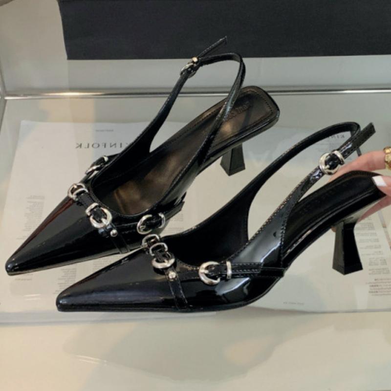 Luxury Brand Designer Women Sandals Fashion Pointed Toe Metal Buckle Decoration Formal Wear Shoes Sexy Party Dress Women Pumps