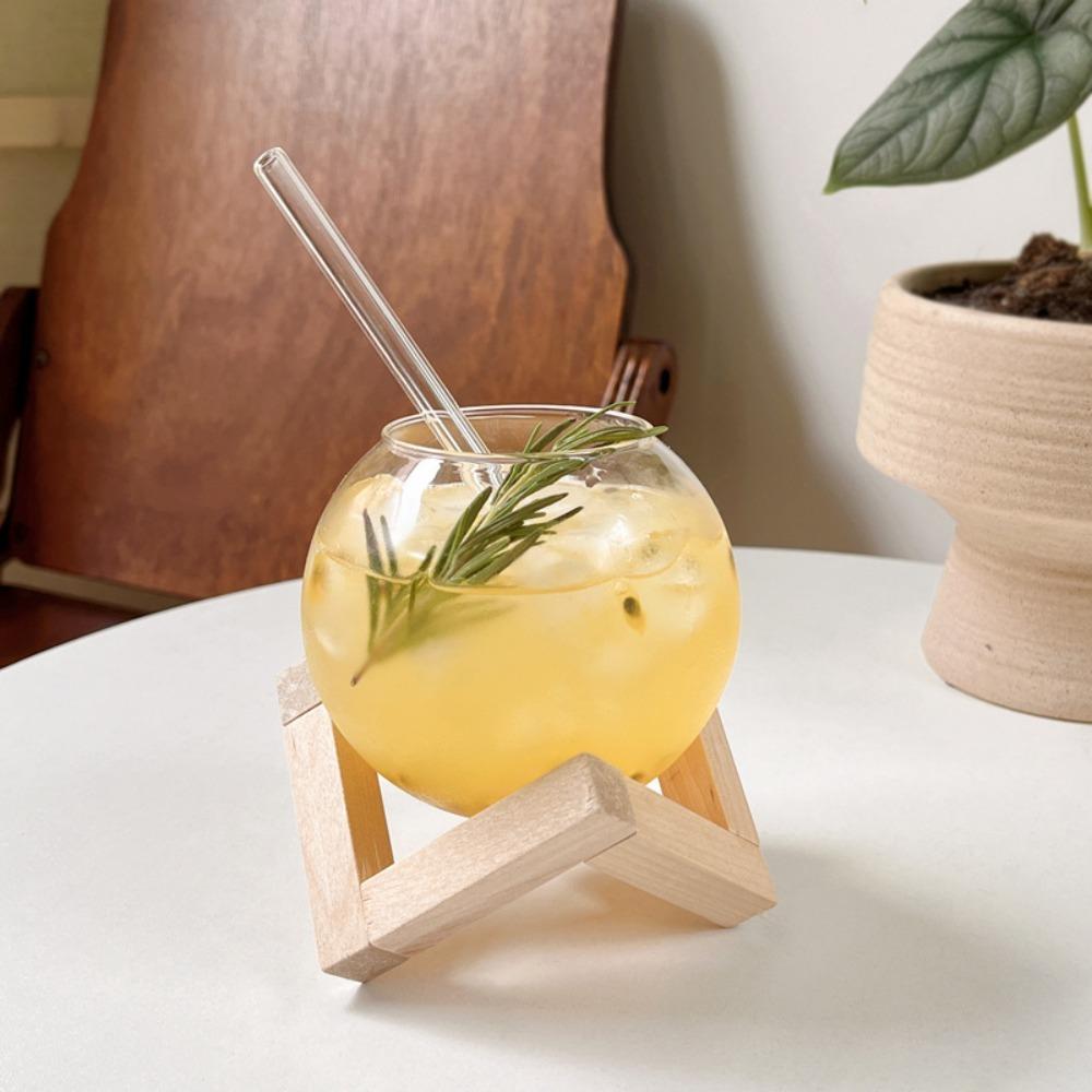 with Wood Stand Drink Cup Ronud Ball Shaped Juice Tumbler Moon Coffee Cups Beverage