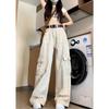 Retro Workwear Jeans for Women In Summer New High-waist Loose Straight White Wide-leg Pants