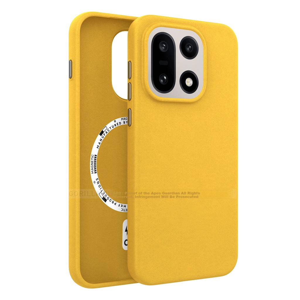 Premium Protective Case for OnePlus 15 Magnetic Quartz Sand Coating Heat Dissipation Cool Touch Minimalist Drop-Resistant Business Cover Yellow
