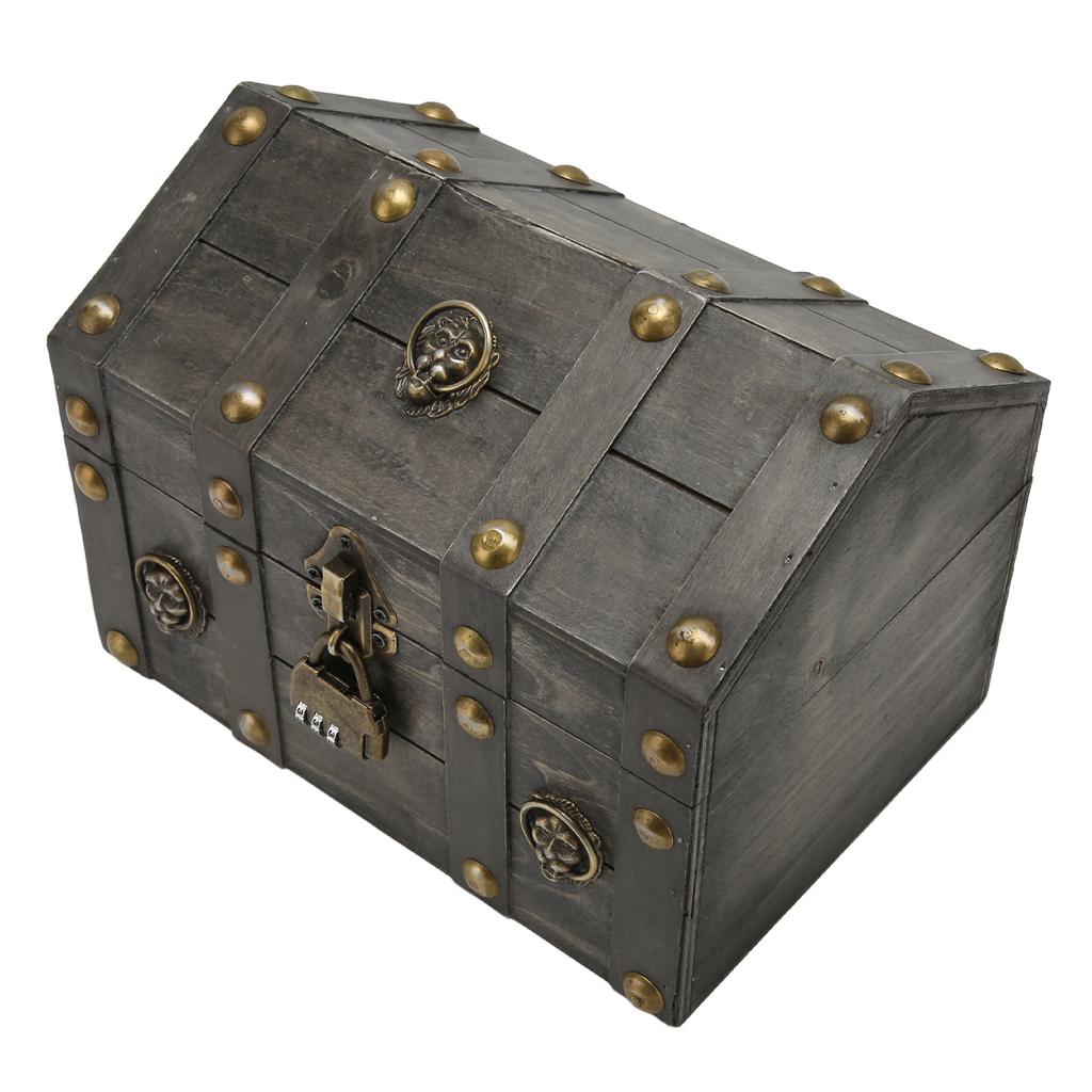 Wooden Treasure Chest Boxes Hand Crafted Vintage Wooden Box with Mini Metal Lock for Storing