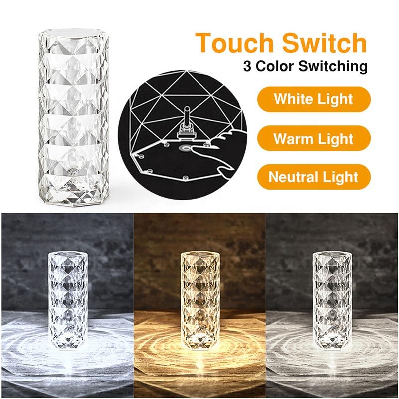 16 Touch Colors Led Rose Home Decor Rechargeable Rose Crystal Desk Lamp Bedroom Bedside Touch Crystal Night Light With Usb
