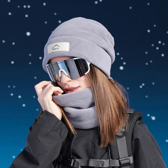 2 Pcs/Set Unisex Winter Scarf Hat Set Thick Knitted Warm Anti-slip Elastic Ear Protecting Windproof Cap Winter Outdoor Cycling Skiing Neck Warmer Cap