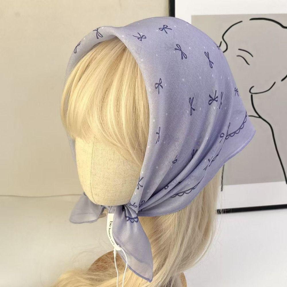 Floral Print Pattern Hair Scarf Double Sides Head Handkerchief Silk Scarf  Spring Summer Fall