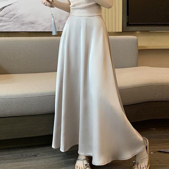 Women Fishtail Skirt High-Waisted Satin-Like Breathable Maxi Skirt Solid Color Office Skirt Work Leisure Daily Wear