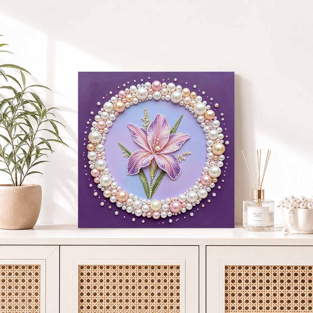 Pearl painting kit DIY purple lily flower art. home or office wall decoration