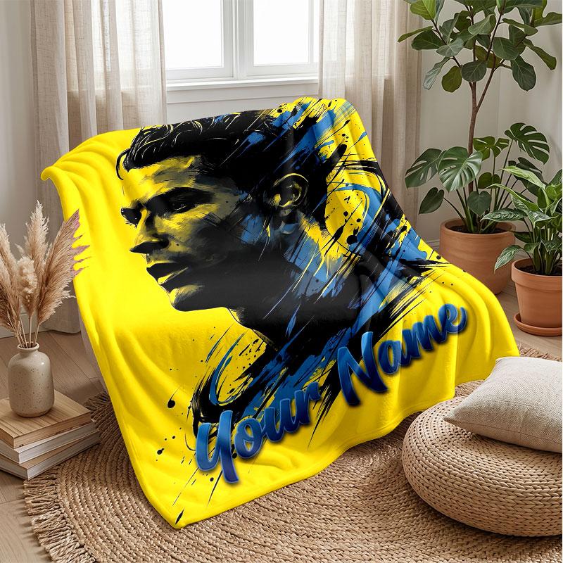 Cristiano Ronaldo Custom Name Text Flannel Blanket Soccer Logo Personalized Fleece Throw Blanket Special Gift For Sofa Bedroom Home
