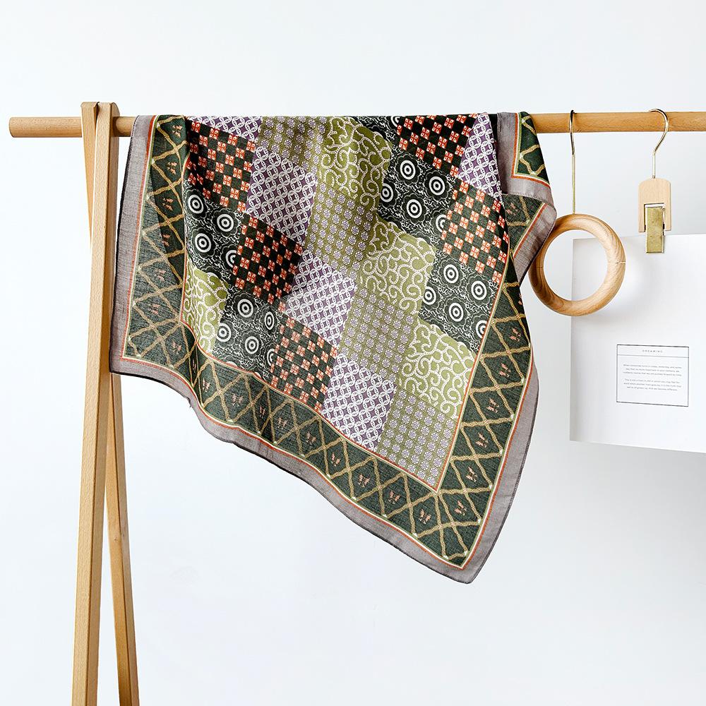 Color matching herringbone silk scarf cotton and linen small square scarf imitation silk headscarf shawl sunscreen scarf women's scarf