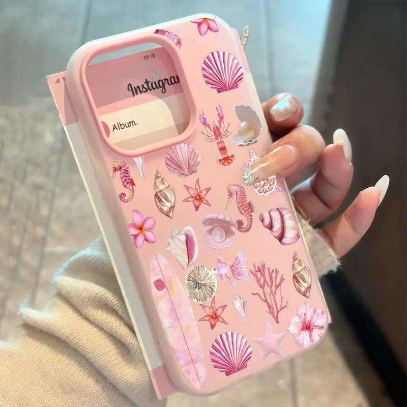 Pink Marine Creature Pattern Phone Case For iPhone 11 12 13 14 15 16 17 Pro Max 16E 17Air XR X XS Max 7 8 Plus Shockproof Cover