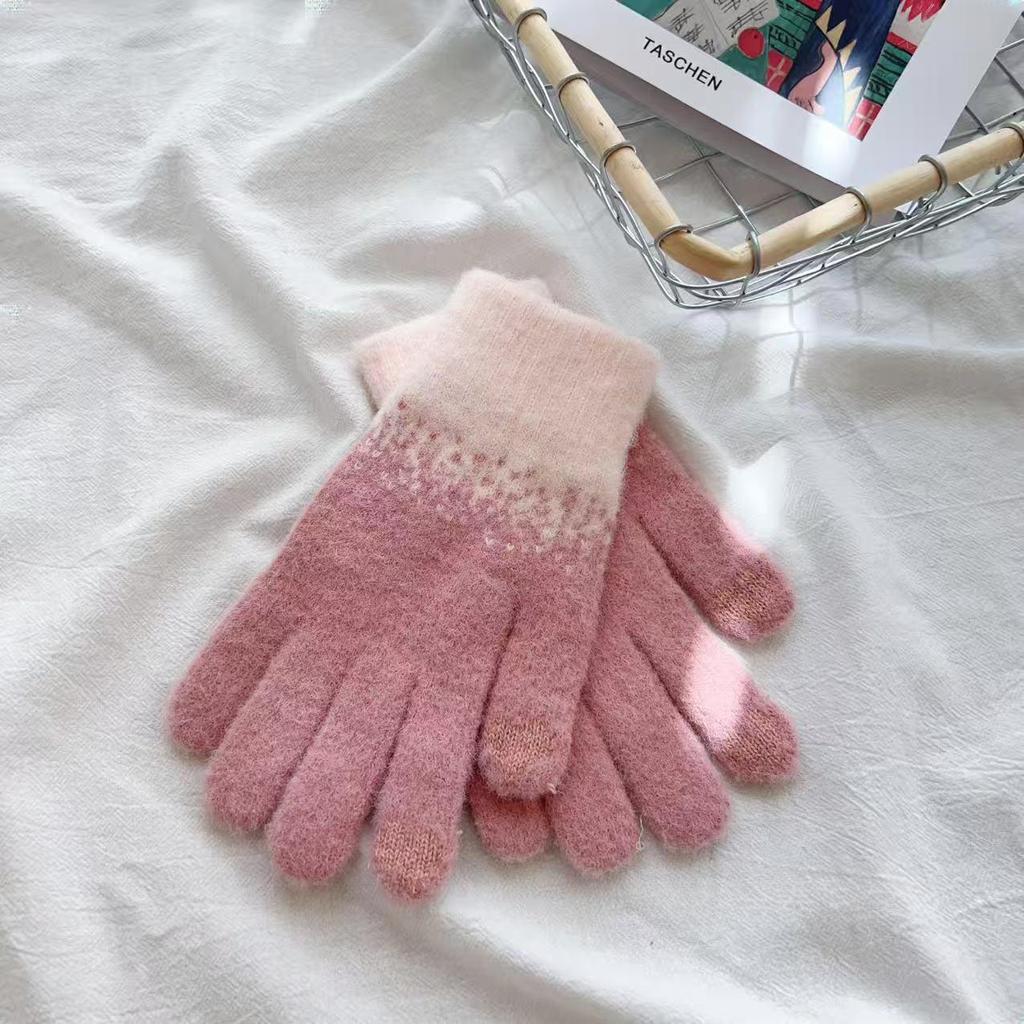 Женские зимние вязаные перчатки с сенсорным экраном - Толстые, теплые, на вельветовой подкладке, в рождественском стиле