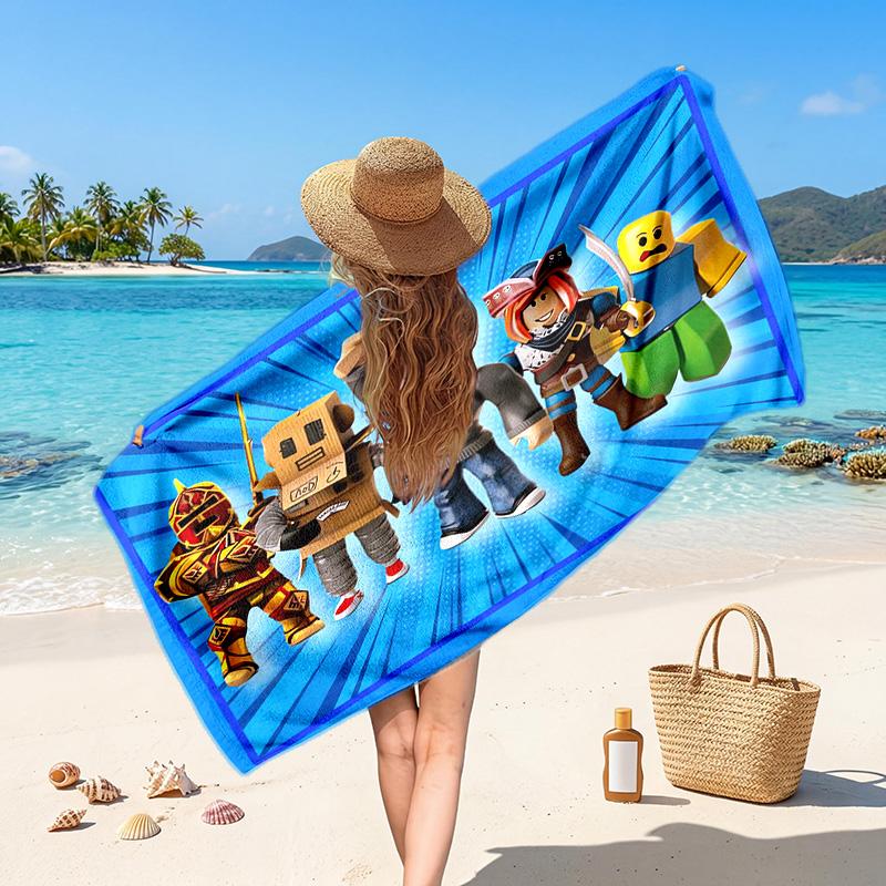 Roblox Printed Swim Towel, Portable Water Absorbent Towel for Beach Camping Daily Bathroom Use