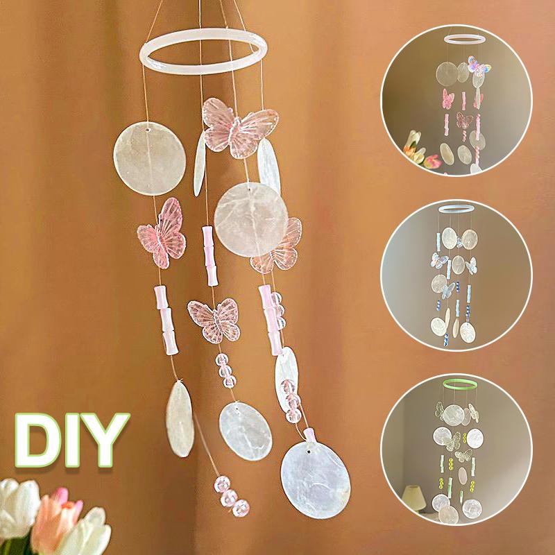 1Kit Handmade Shell Wind Chime Elegant Butterfly Wind Chime Gift Wind Chime Material Pack Photography Props 3 Colors