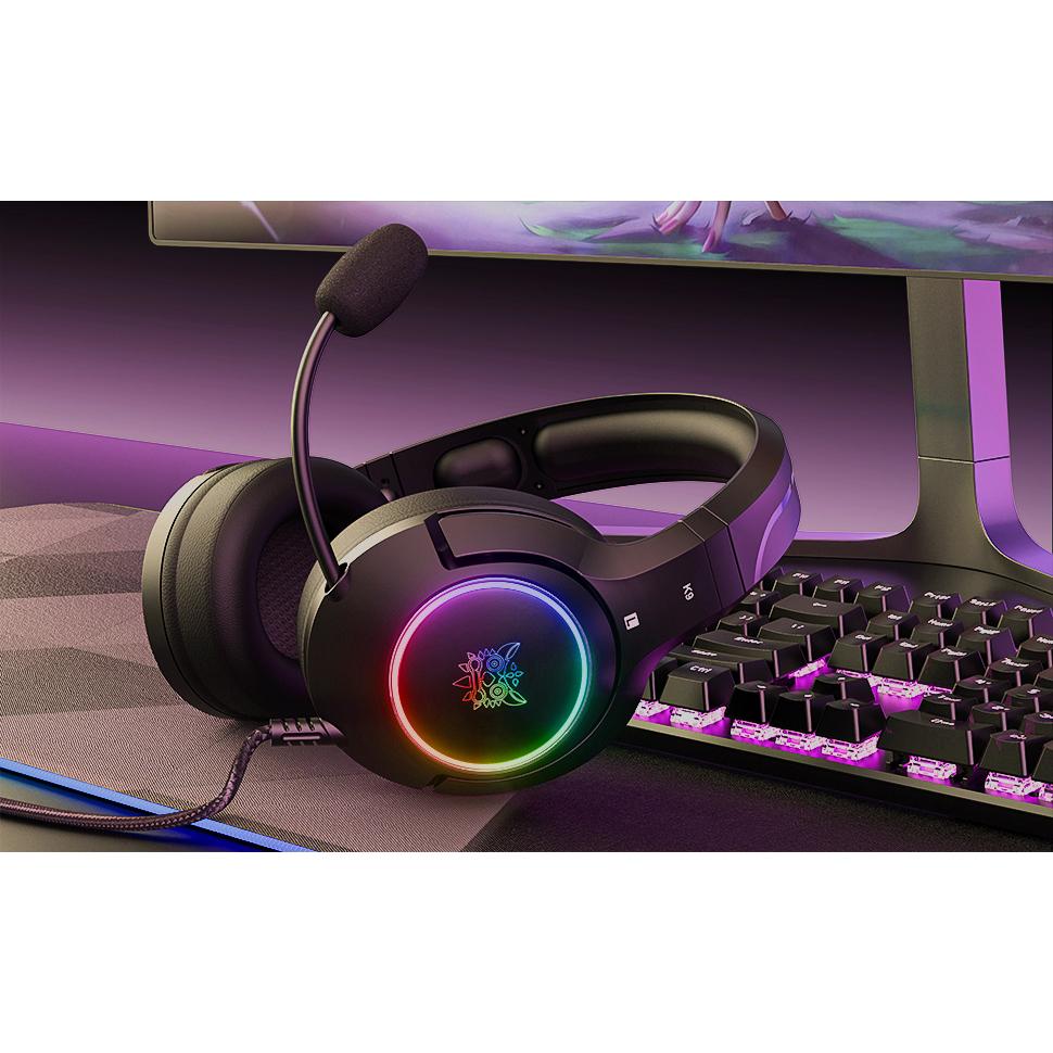 Игровая гарнитура K9 со светодиодной подсветкой RGB, шумоподавлением, стереогарнитура PS Vita с микрофоном, полноразмерные наушники для ПК, PS4, PS5, Switch, Xbox One, Mac