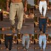 Men’s Solid Color Drawstring Cotton-Linen Loose Beach Pants