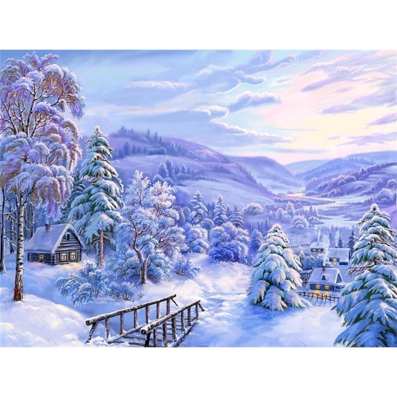 DIY 5D Diamond Painting House Diamond Embroidery Winter Snow Scenery Full Round Drill Mosaic Resin Cross Stitch Kits