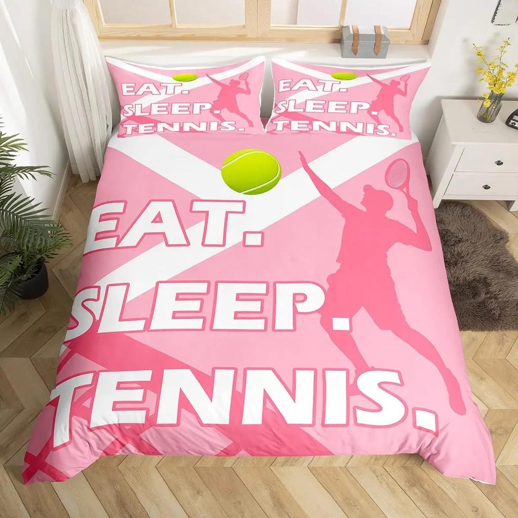 Tennis Bedding Set Full Size Sports Theme Comforter Cover Tennis Lover Duvet Cover Ball Games Yellow Black White Quilt Cover