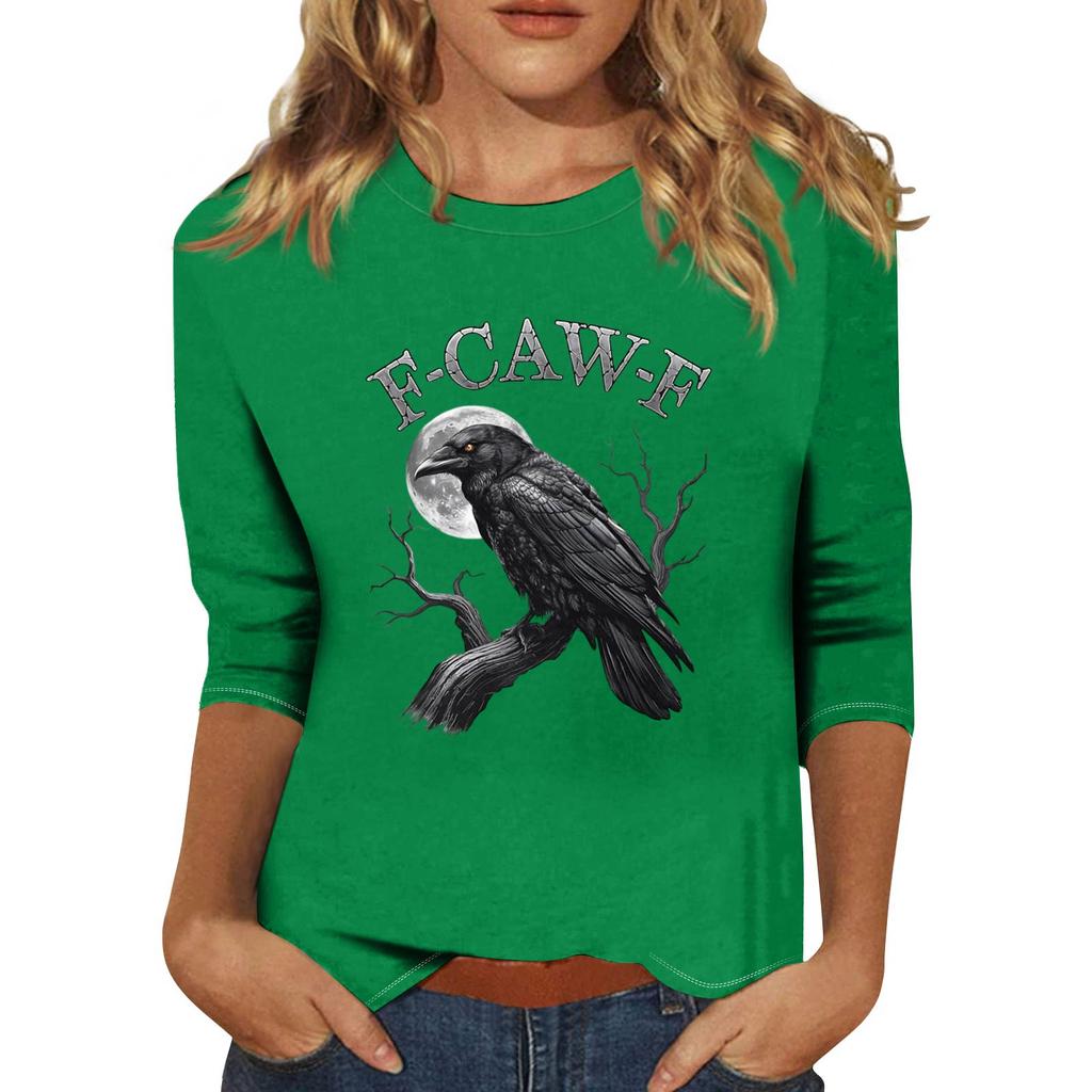 Женская модная повседневная футболка с рукавом три четверти и принтом на шее