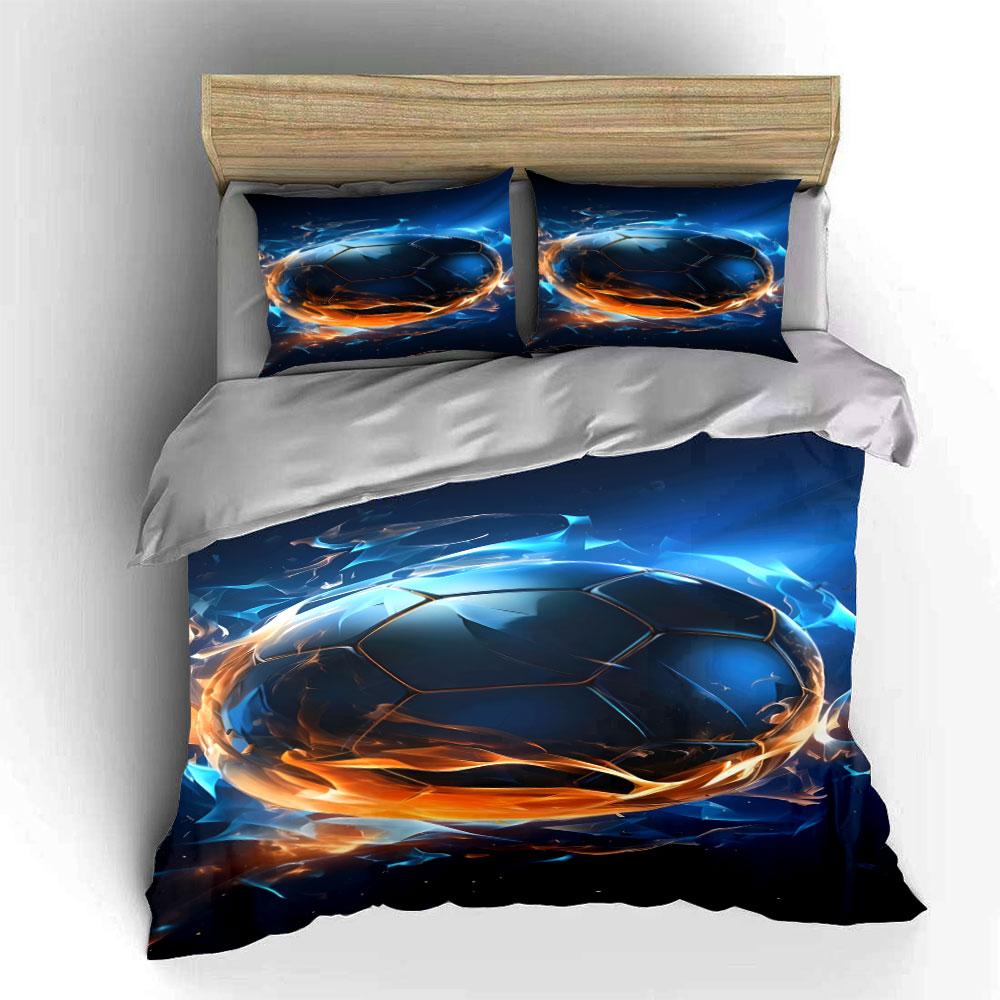 Blue football with flames. Bedding sets Duvet cover sets Duvet covers Pillowcases(1 * Duvet Cover 2 * Pillowcases without duvet insert)