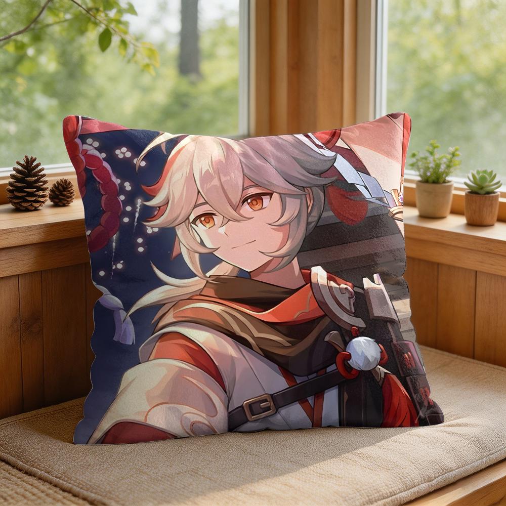 Kaedehara Kazuha Genshin Impact Cushion Cover Square Short Plush Pillow Case Living Room Sofa Home Decor Funda X