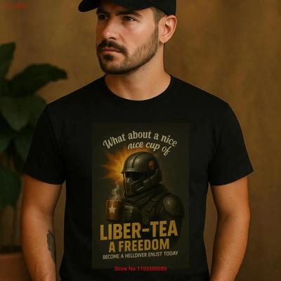 Liber Tea Тактическая Игровая Футболка Sci-Fi Солдат с Кружкой Кофе Смешная Вдохновленная Helldiver Для Геймеров Гиков Винтажная
