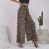American Classic European Womens Leopard Print Wideleg Elastic Waist Pants