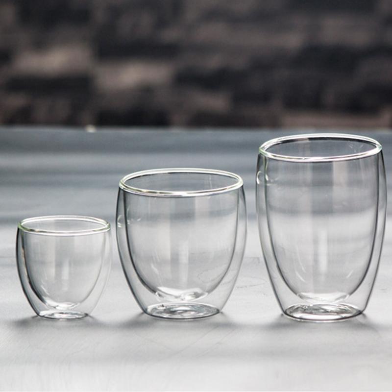 80ml/225ml/320ml Latte Coffee Cup Cocktail Glass Juice Mug Double Wall Glass Cup Heat-resisting Water Bottle Household Glassware